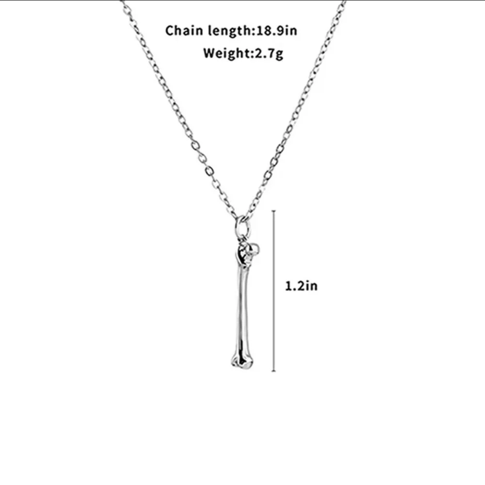 18K White Gold (Rhodium) Bone Pendant Gothic Punk Orthopedic Medical Necklace